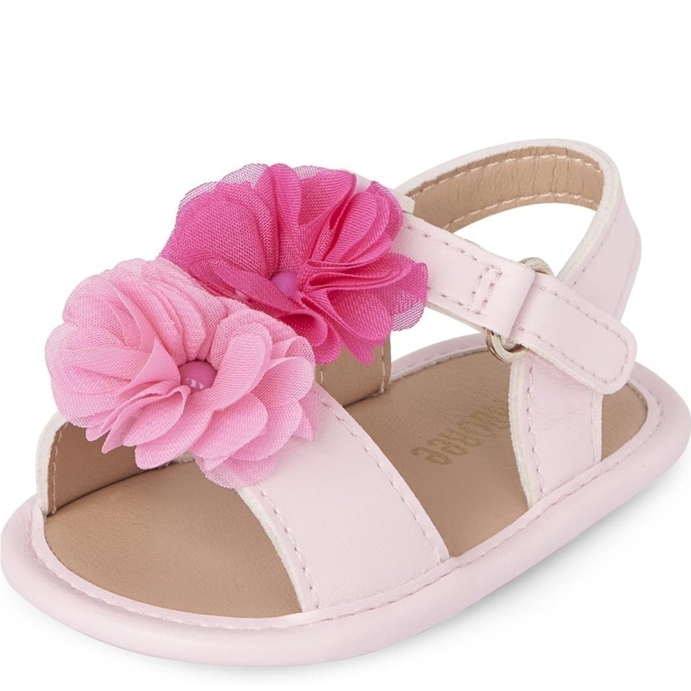 Gymboree Newborn Baby Girls Pink‎ Rose Petal Flower 🌸 Flat Sandals 0-3 M